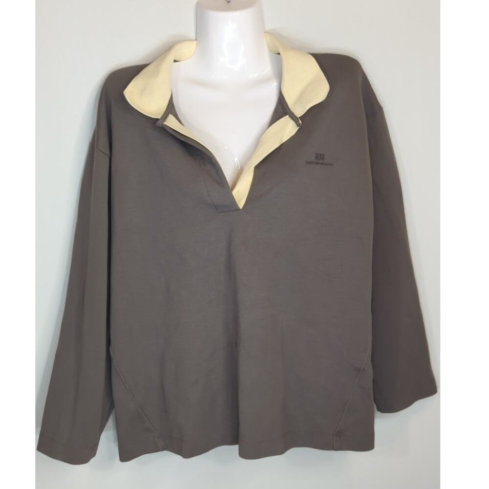Zara Brown & Cream Polo Shirt Women's Small Oversized Cotton Contrast Collar‎ - Picture 2 of 9
